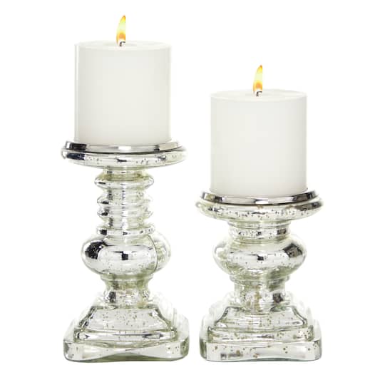 Silver Glass Traditional Candle Holder Set, 2ct.